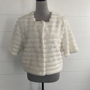 La Fiorentina Faux Fur Bolero Jacket Ivory One Size Plush Crop Cropped New NWT